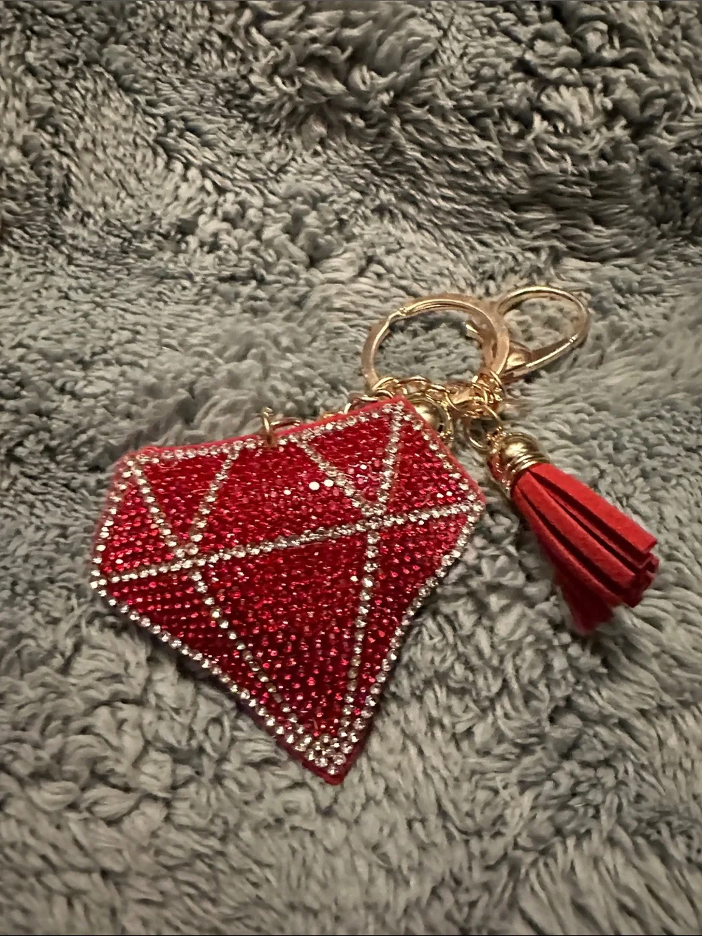 Red Crystal Heart Tassel Keychain - Women's Accessory